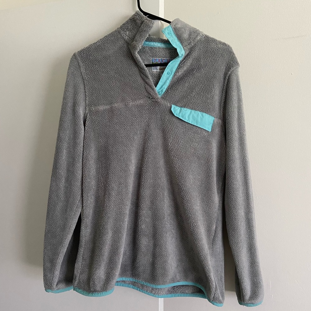 Gray and turquoise fleece, great condition